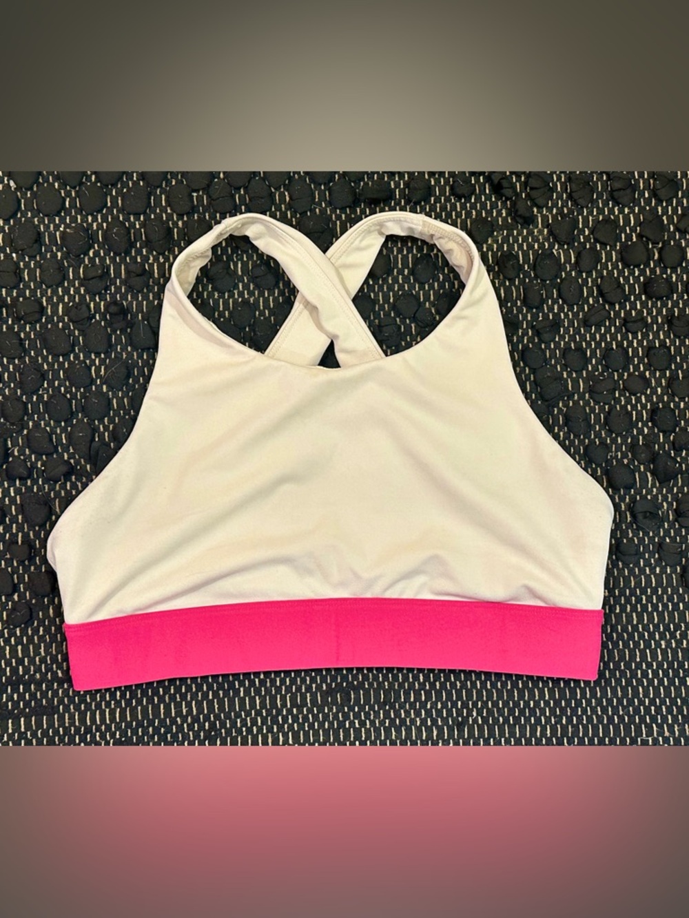 Fabletics Cross-Back Sports Bra - White with Hot Pink Band